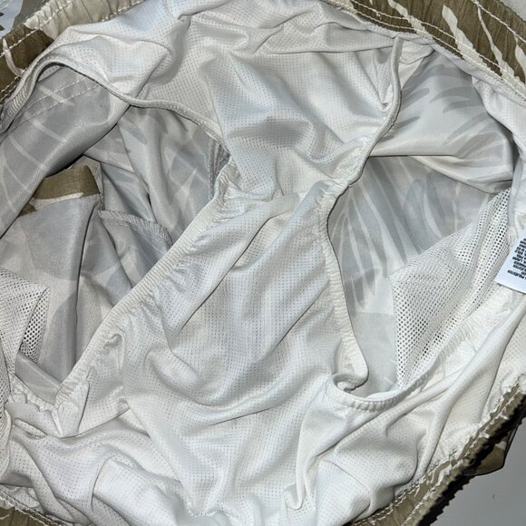 Goodfellow Swim Trunks Mens XXL Tan White Tropical Print Mesh Lined Drawstring - Picture 6 of 6